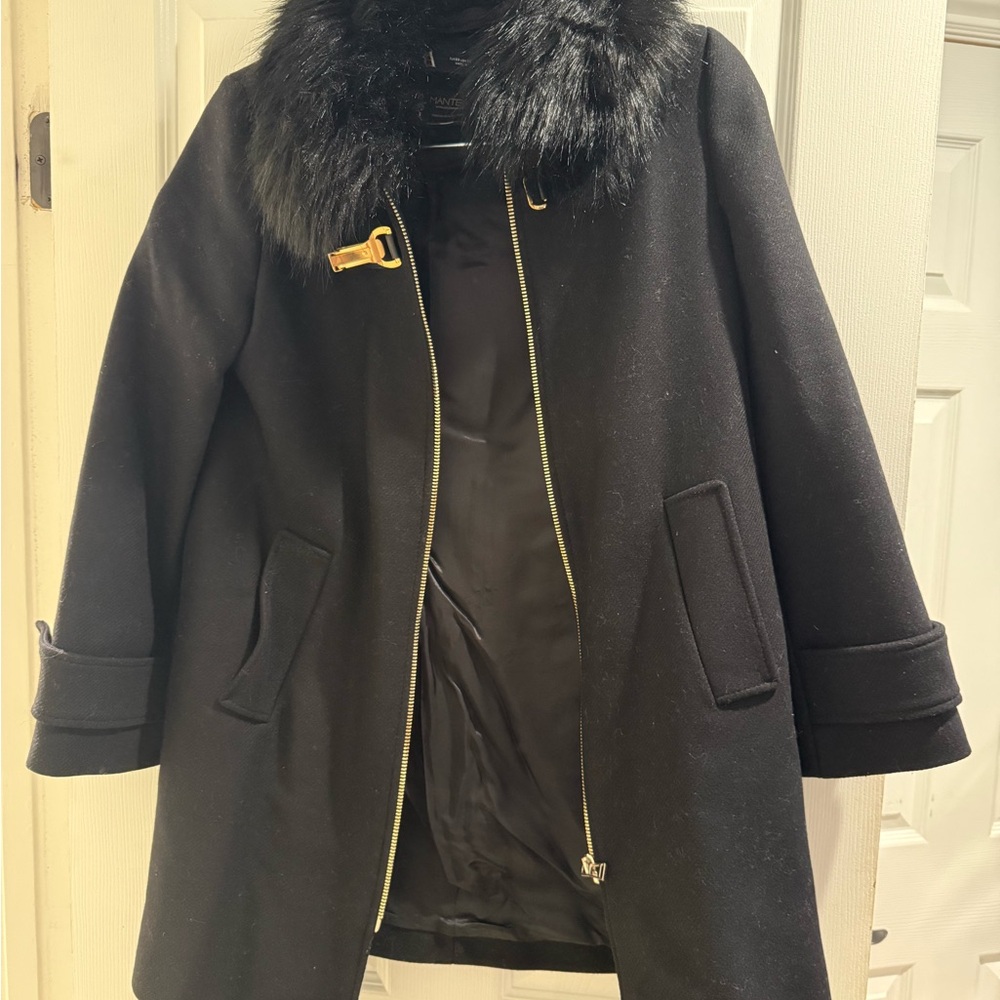 Zara Black Trench Coat with Faux Fur Collar